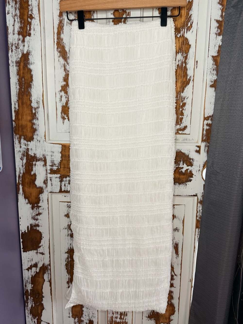 Princess Polly Ruched Smocked Maxi Skirt Size 0 White Stretch Coquette Coastal